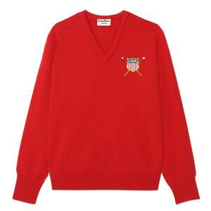 Rowing Blazers US Rowing Sheild Lambswool V-neck Golf Sweater Red L - $145 NWT